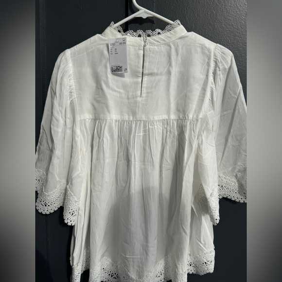 Elegant Bohemian Lace Trim White Blouse - Picture 15 of 15